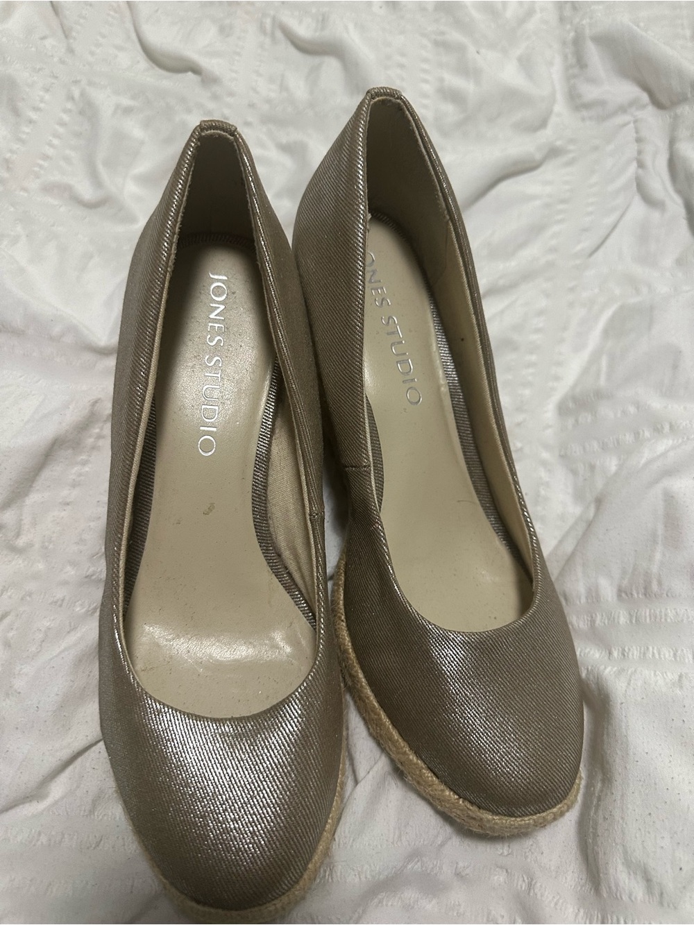 Jones Studio Metallic Taupe Espadrille Wedges